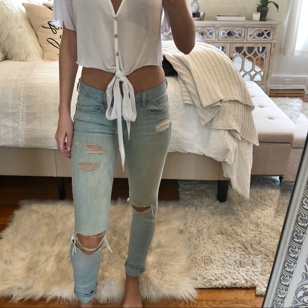 AE Skinny Light Wash Ripped Jeans